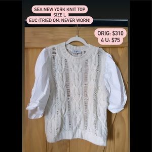 Sea cable knit short sleeve sweater